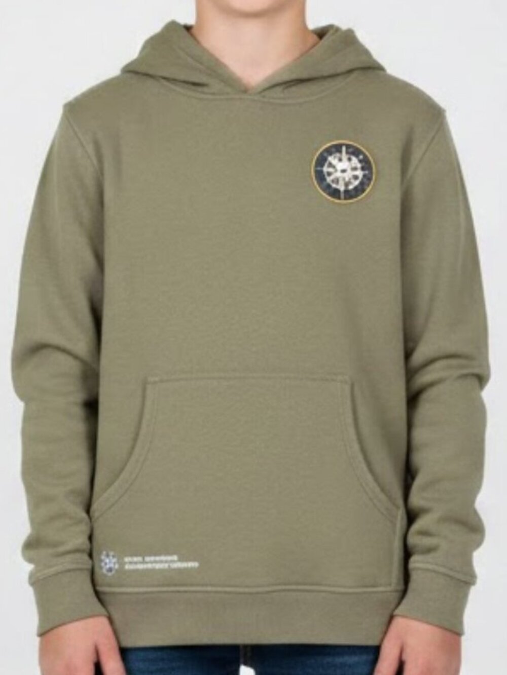 Canadiana Boys Olive Green Fleece Hoodie Size L (10-12) Pullover Sweatshirt